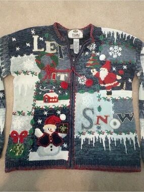 Vintage 2001 Tiara International Let It Snow Christmas Sweater Cardigan S Y2K